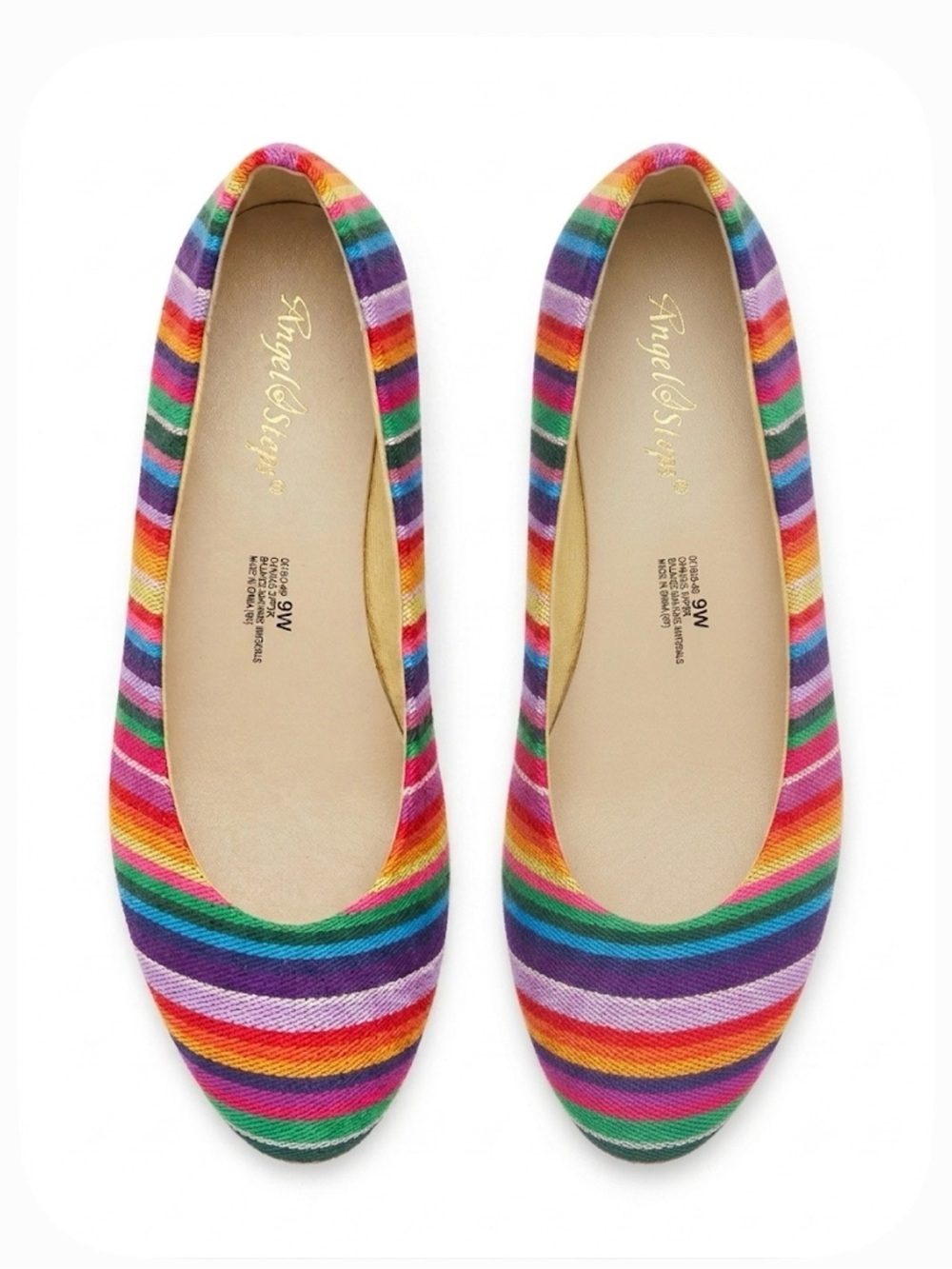 Angel Steps Jan Dress Ballet Flats Woven Rainbow Stripes Fabric Shoes Size 9W